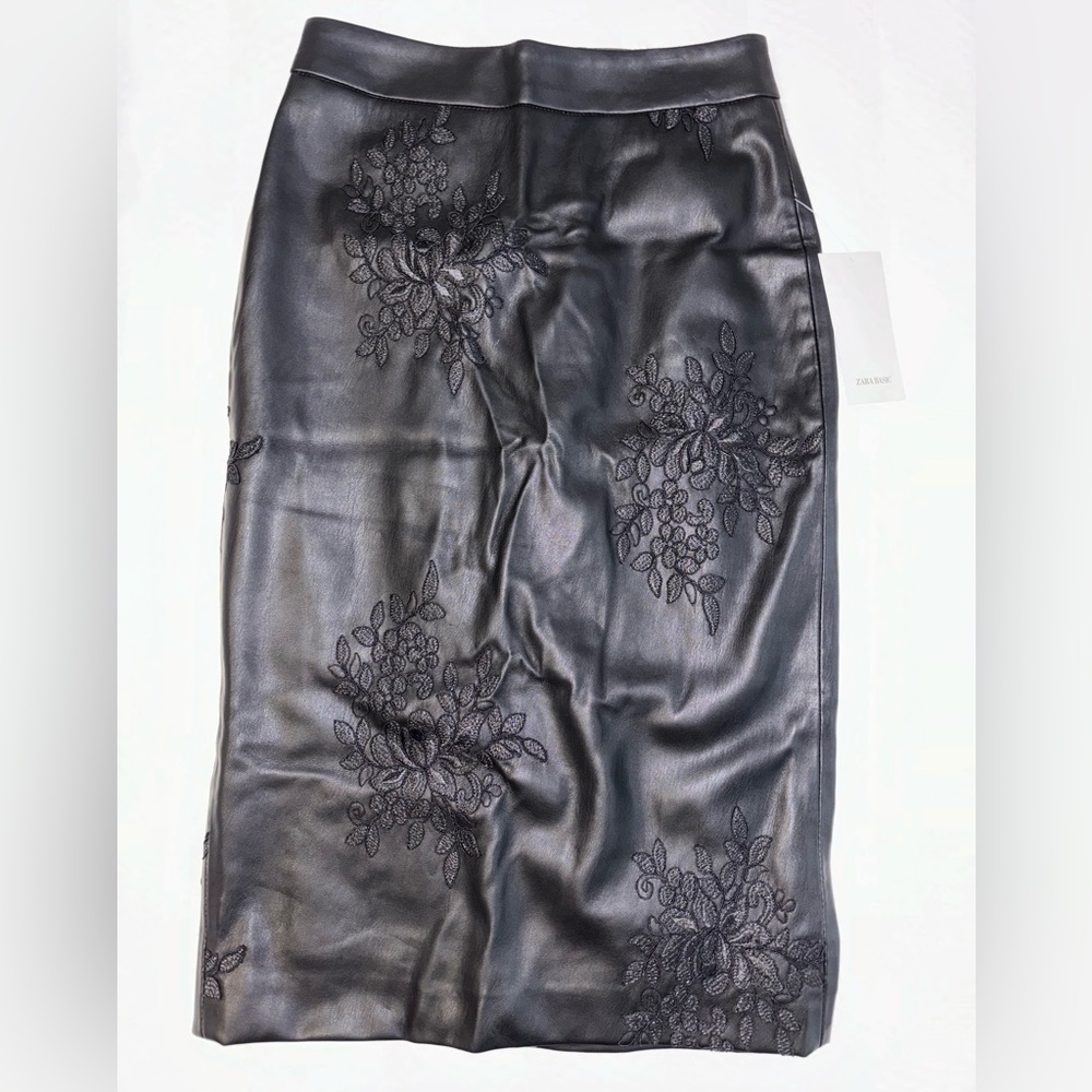 Zara leather floral pencil skirt